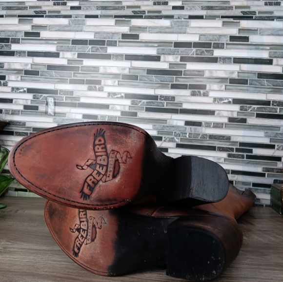 Freebird Wyatt 8M Cognac Brown Leather Knee-High Lace Up Granny Boots Rare New - Picture 13 of 16